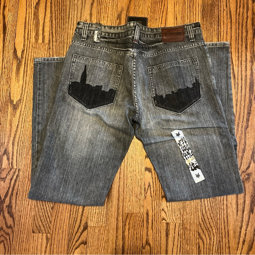 Vintage Zoo York Manhattan Jeans Skyline Pocket Design Black Fade Size 34 RARE